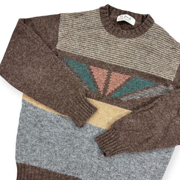 Pringle of Scotland Other - Vintage Pringle Sweater Men's 44 Brown Wool Intarsia Pattern Made in Scotland